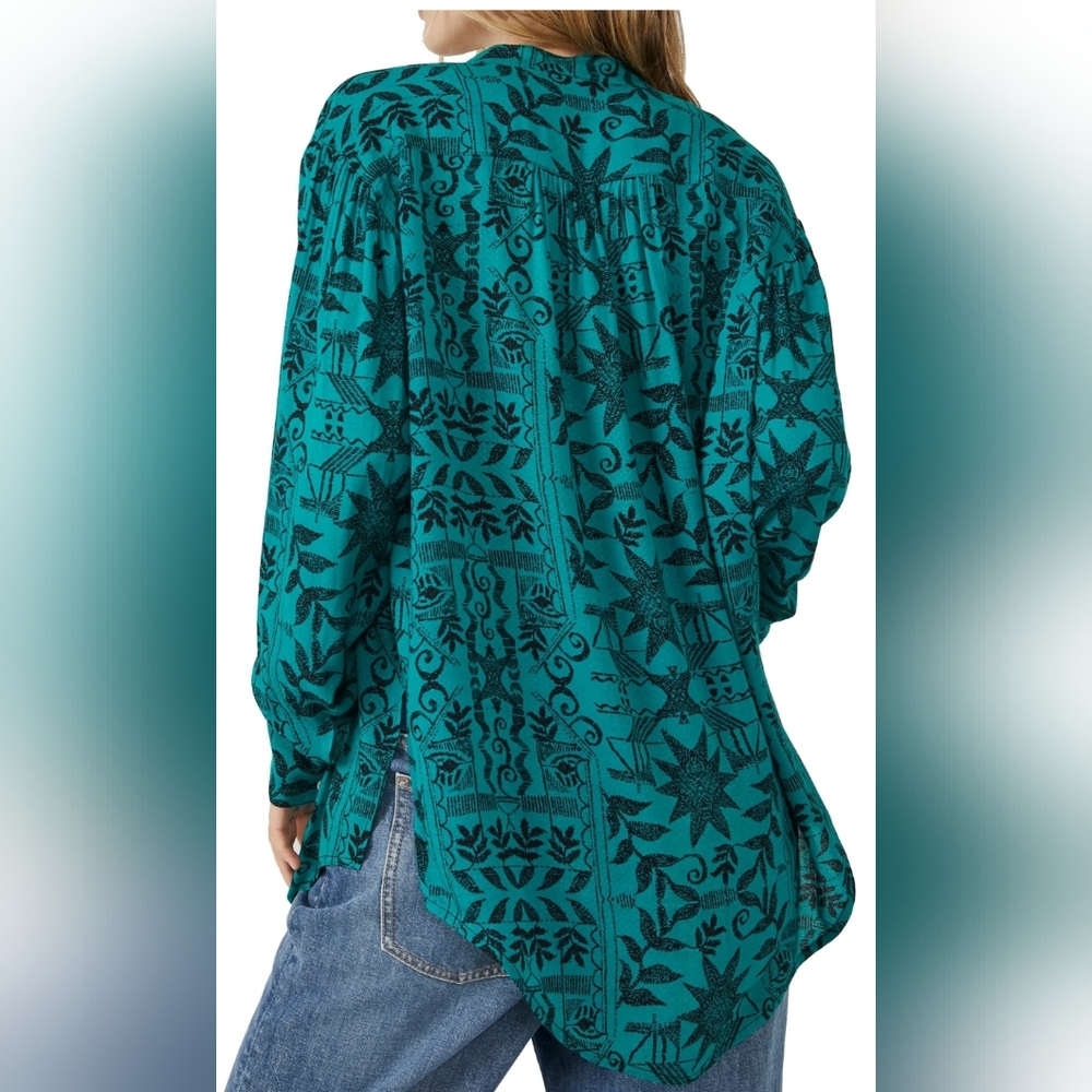 Free People Teal Floral Tunic Top - Picture 6 of 8